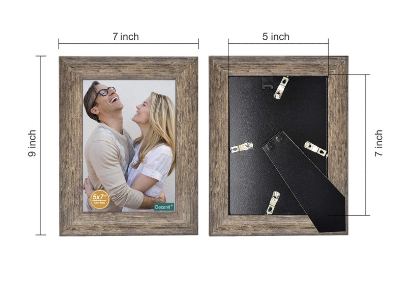 DECANIT 5x7 Picture Frames Rustic Distressed Brown Wood Pattern High Definition Glass for Table Top Display and Wall Mounting Photo Frameï¼ŒPack of 4 - Image 2